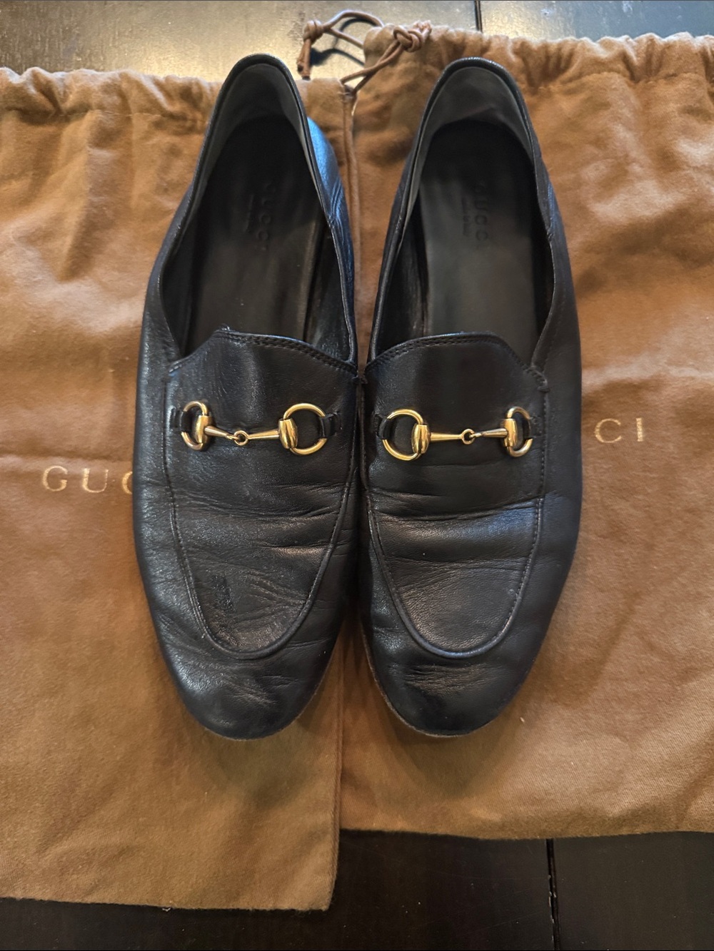 Gucci Black Leather Horsebit Loafers